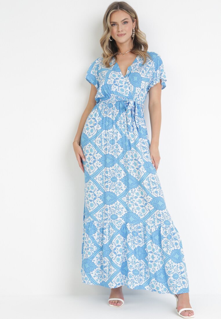 rosa Rochie Albastră Cloș Maxi cu cordon Aziza