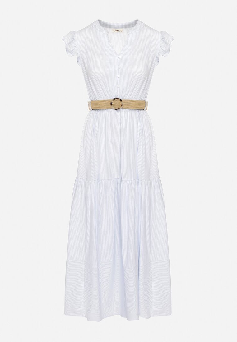rosa Rochie albastră deschisă de bumbac Boho cu croială cloș cu centură cu cataramă Iffalisse