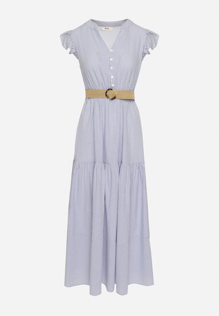 rosa Rochie Albastră din Bumbac Boho evazată cu curea și cataramă Iffalisse