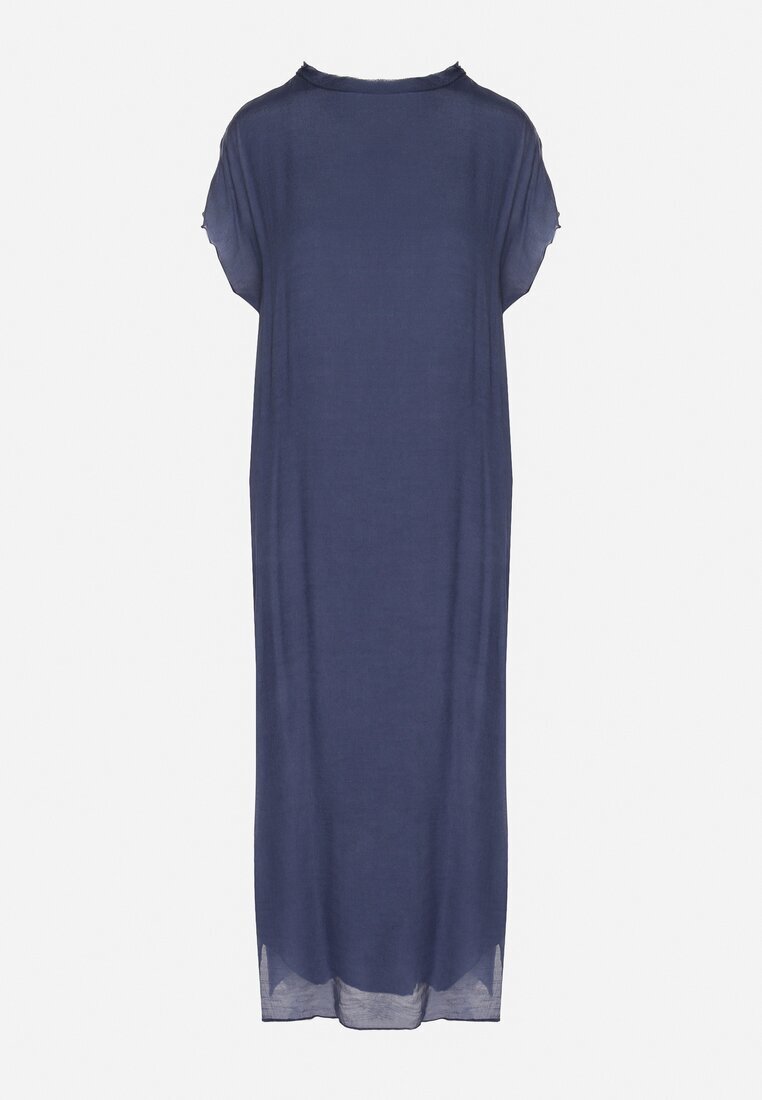 rosa Rochie Albastră Dreaptă Decorată cu Legătură Napelira