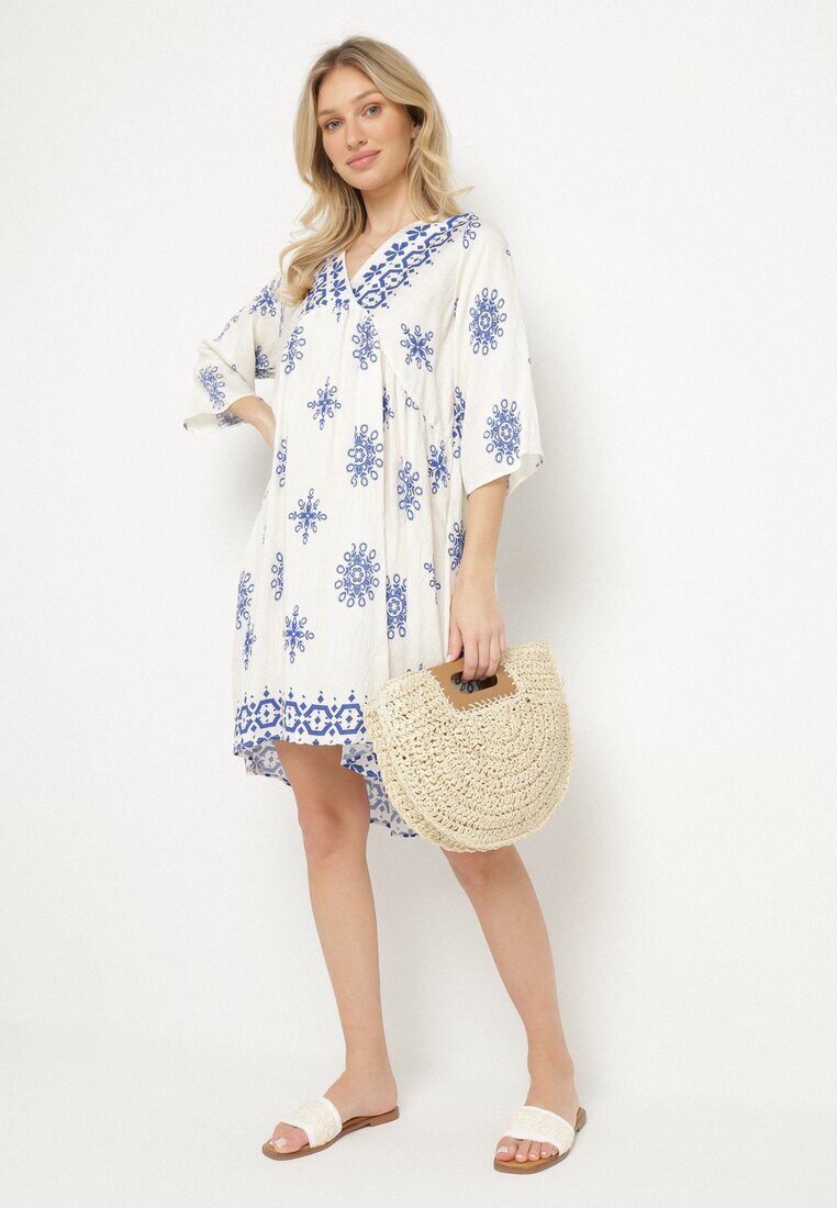 rosa Rochie Albastru-Crem în Stil Boho cu Viscoză Davivara
