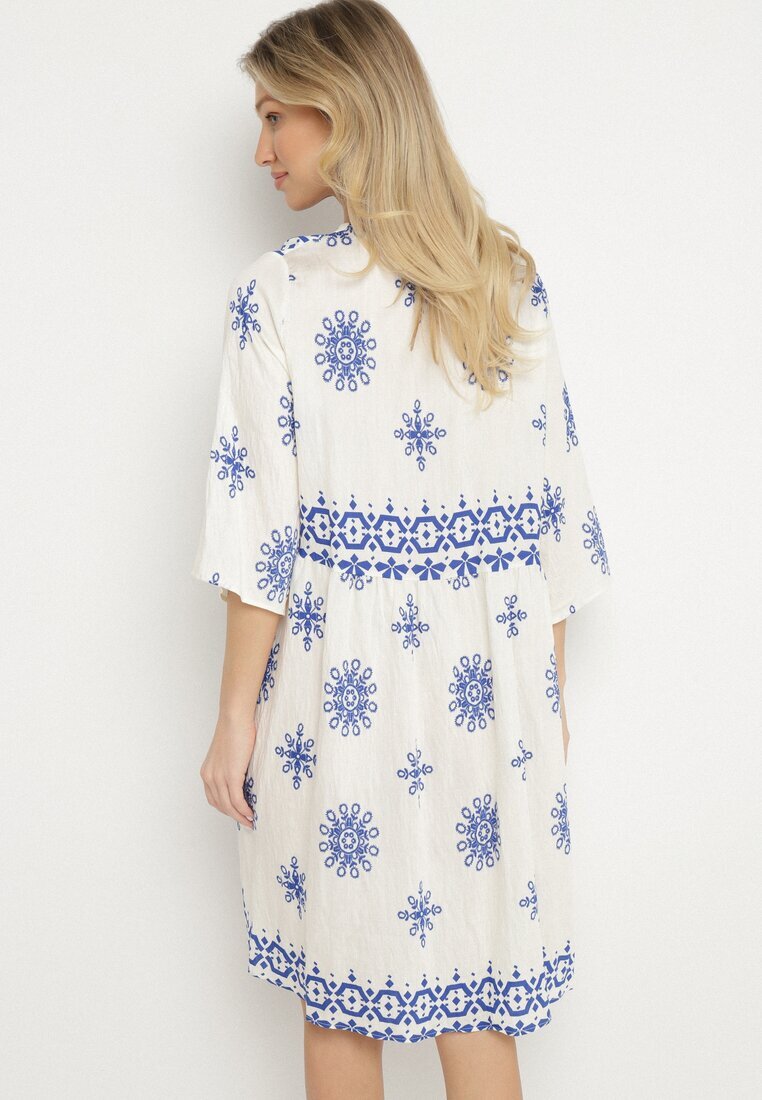 rosa Rochie Albastru-Crem în Stil Boho cu Viscoză Davivara