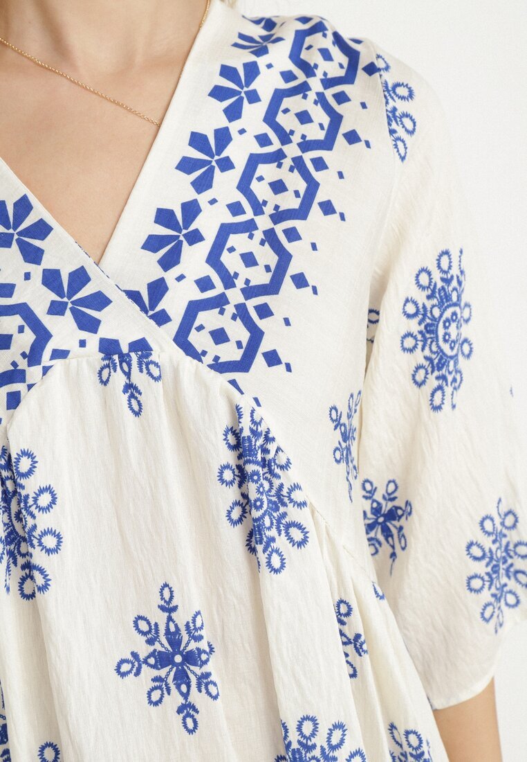 rosa Rochie Albastru-Crem în Stil Boho cu Viscoză Davivara