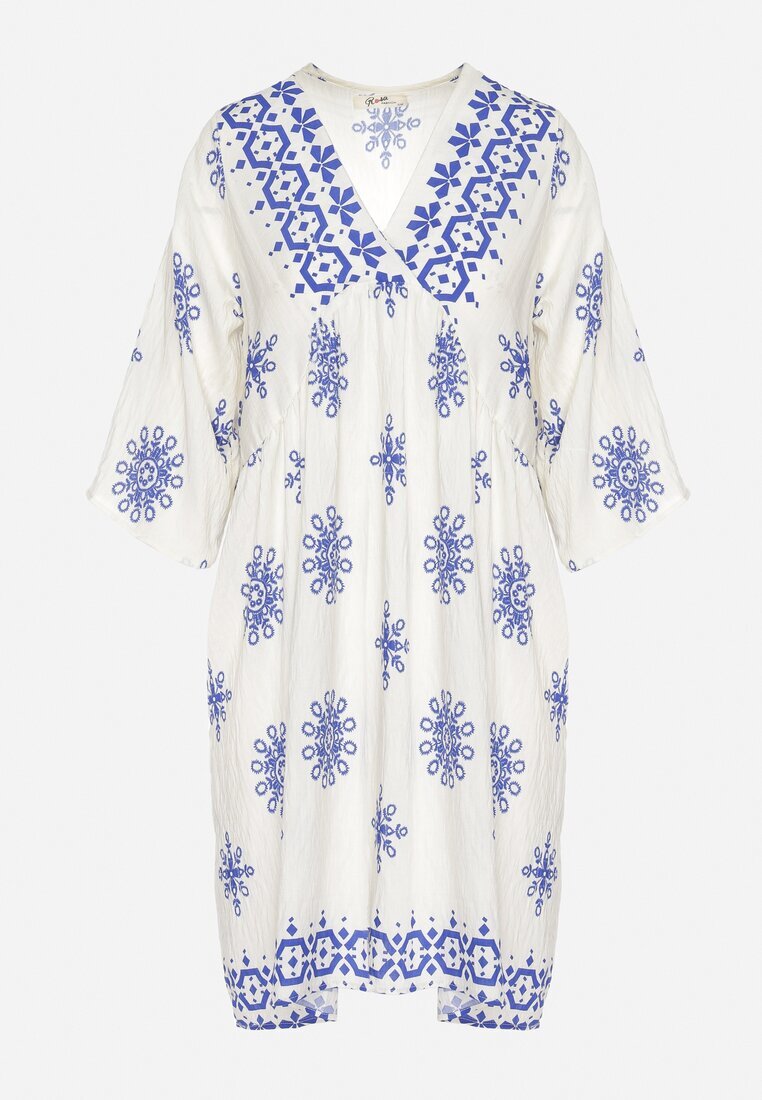 rosa Rochie Albastru-Crem în Stil Boho cu Viscoză Davivara