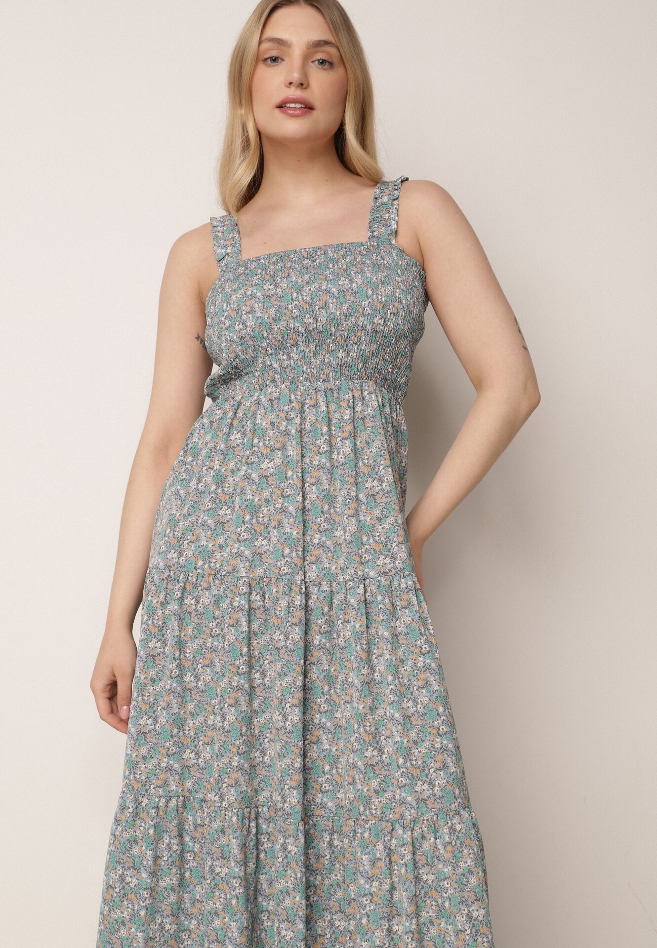 rosa Rochie Albastru deschis Cloș Cu bretele Florală Hasana