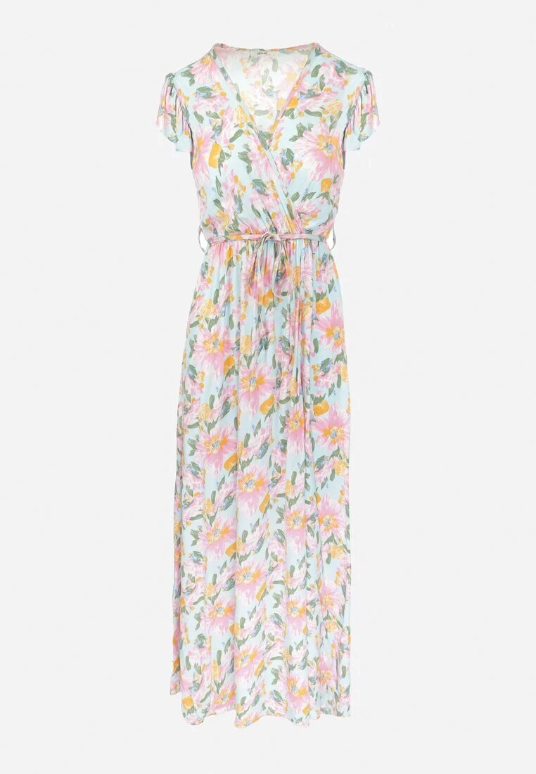 rosa Rochie albastru deschis petrecută cu elastic în talie cu flori Pive