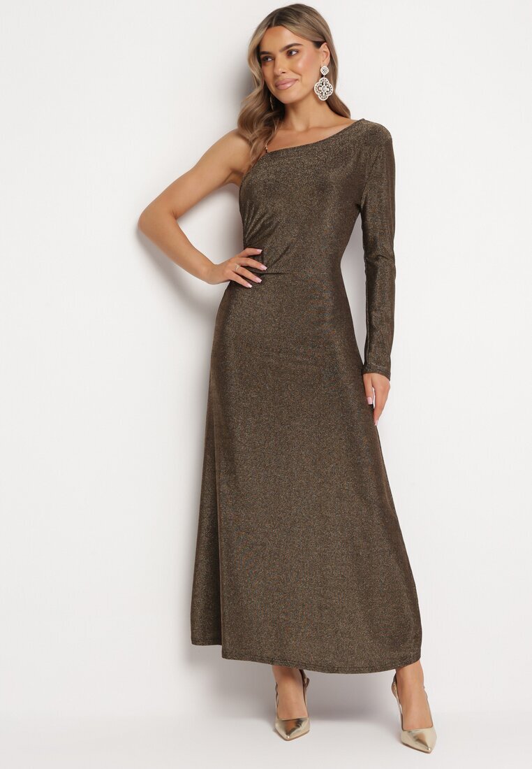 rosa Rochie Aurie Maxi cu croială asimetrică cu lănțișor Verdisa