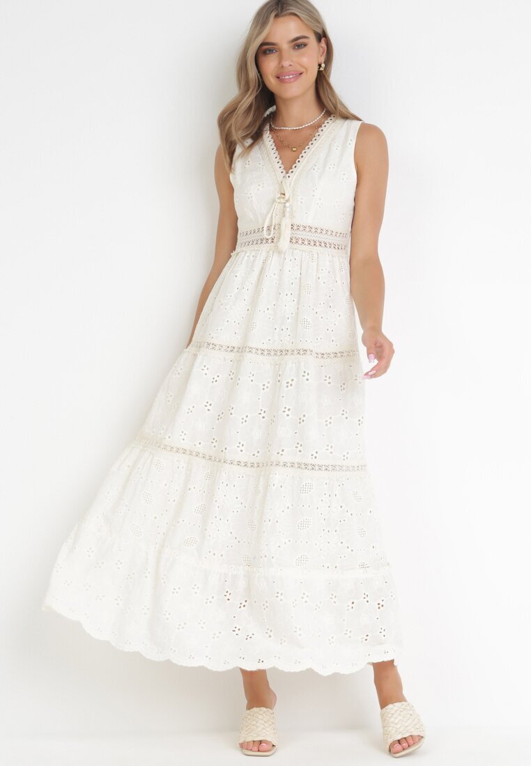 rosa Rochie bej brodată maxi Fizz