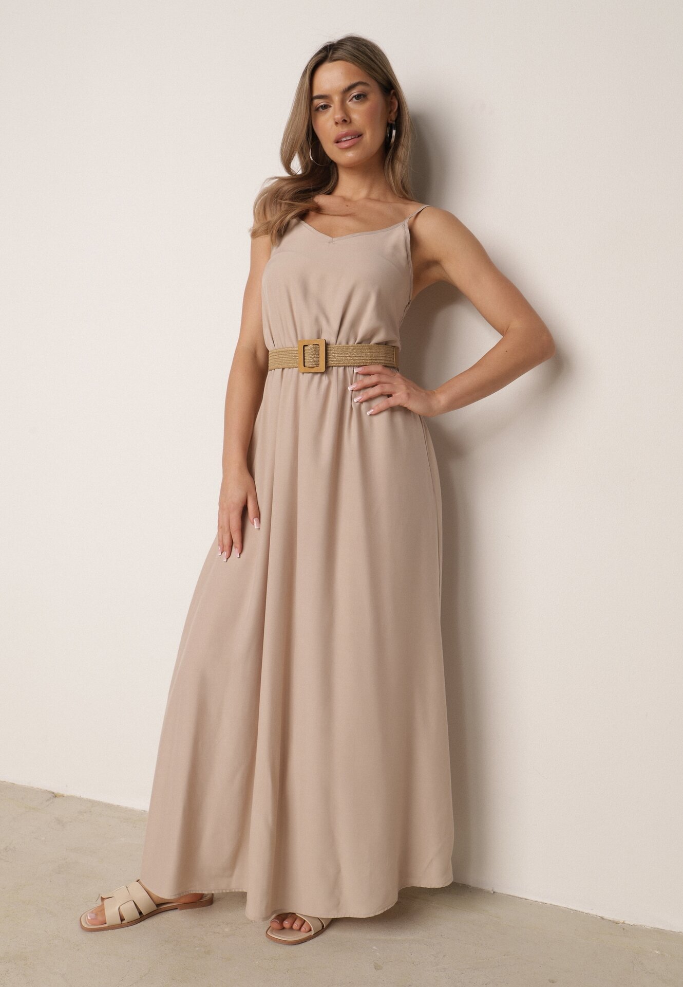 rosa Rochie Bej cu Curea Chrysaleia