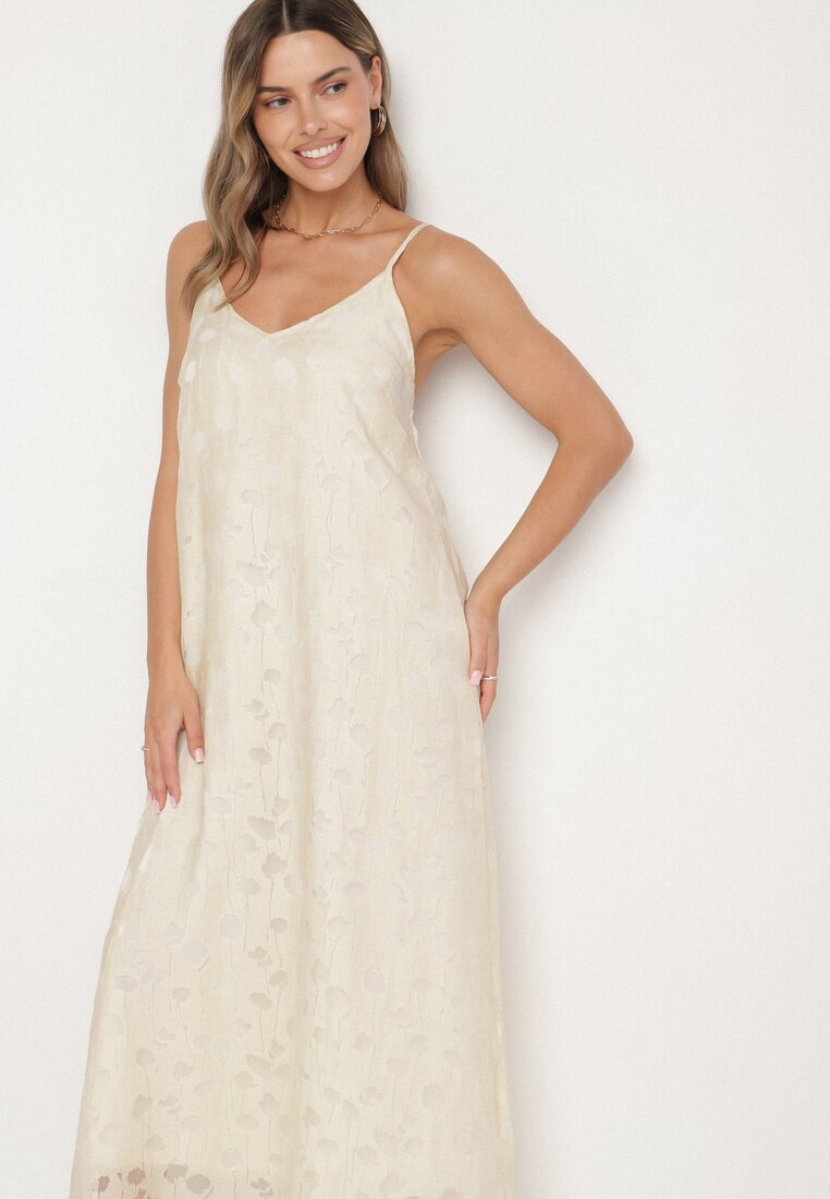 rosa Rochie Bej cu Viscoză Croială trapezoidală cu bretele Silarelle