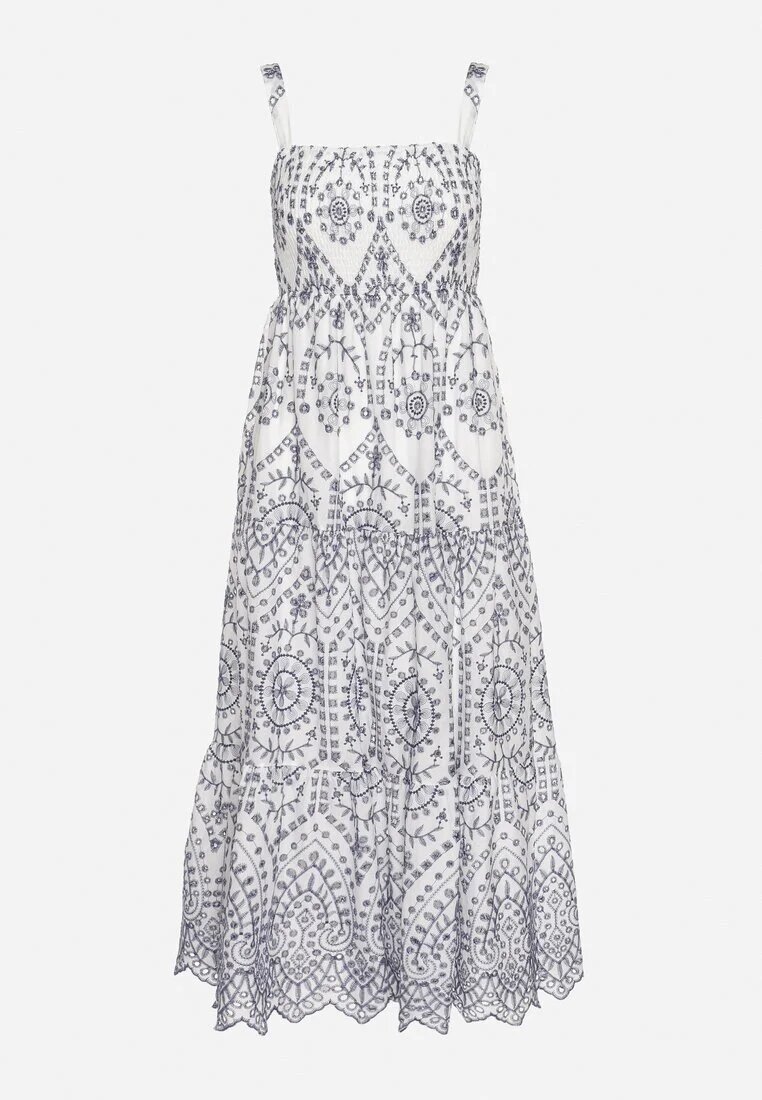 rosa Rochie bleumarin-albă din bumbac decorată cu broderie Sadonique
