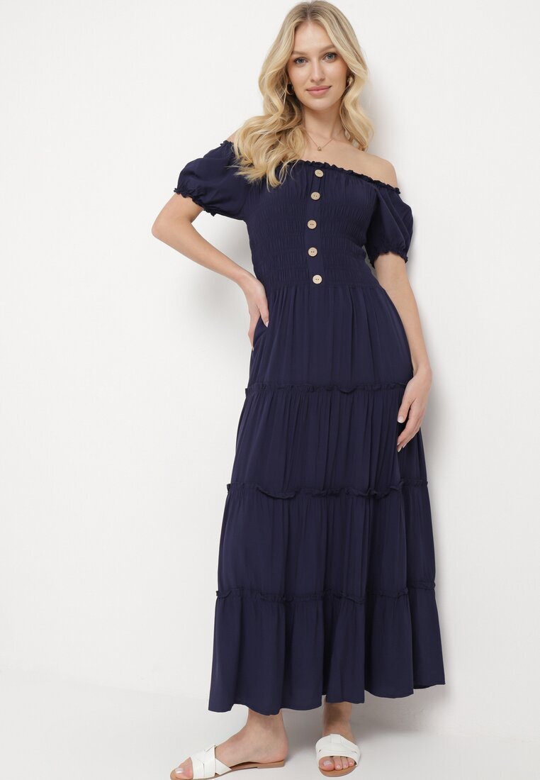 rosa Rochie bleumarin din viscoză stil spaniol Ciririla