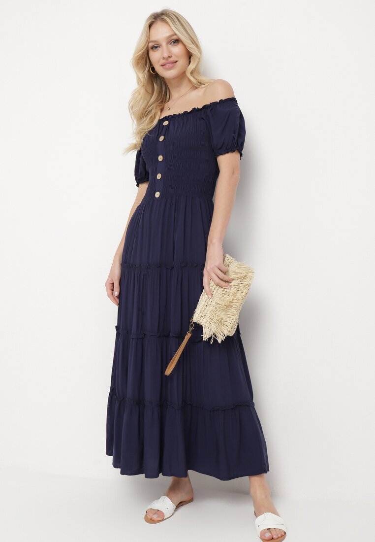 rosa Rochie bleumarin din viscoză stil spaniol Ciririla