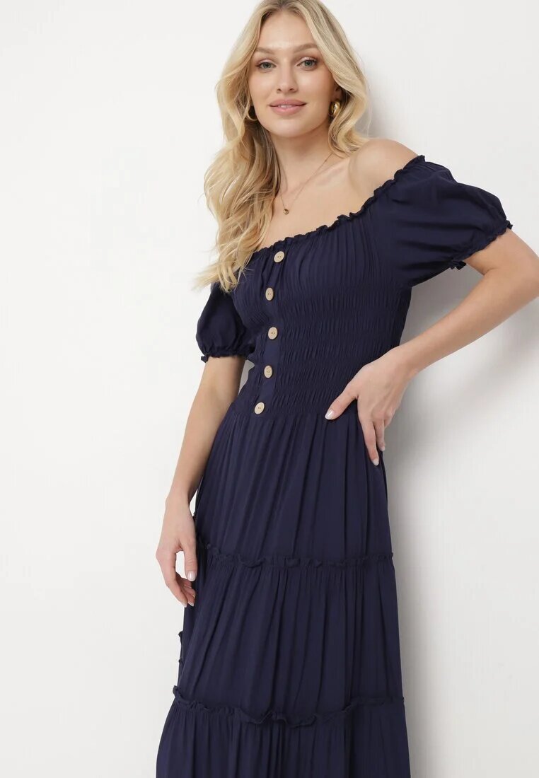 rosa Rochie bleumarin din viscoză stil spaniol Ciririla