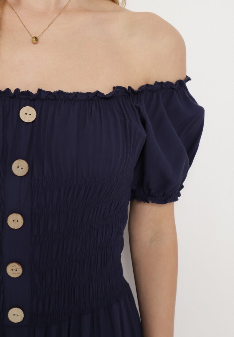 rosa Rochie bleumarin din viscoză stil spaniol Ciririla