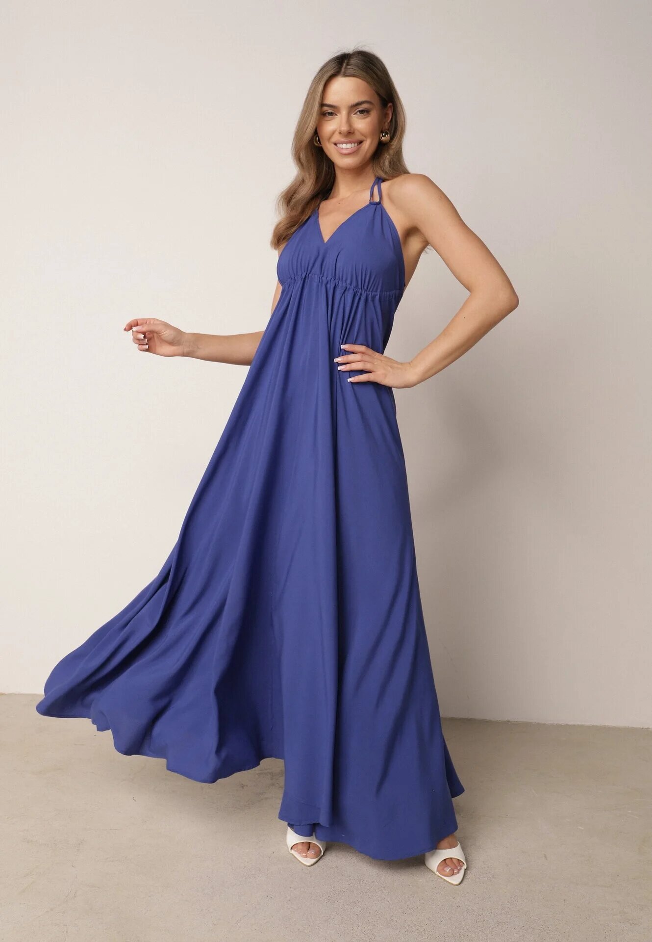 rosa Rochie Bleumarin Evazată Maxi cu Legătură la Gât Cathenia