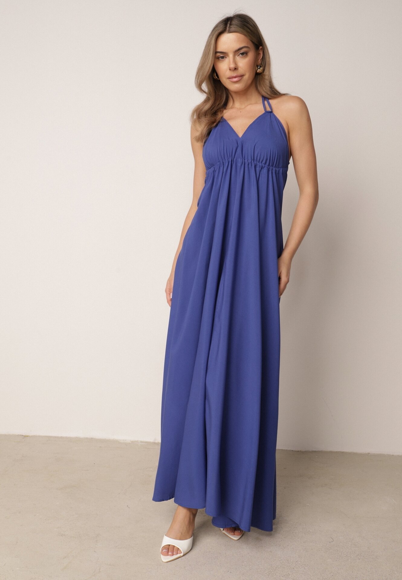 rosa Rochie Bleumarin Evazată Maxi cu Legătură la Gât Cathenia
