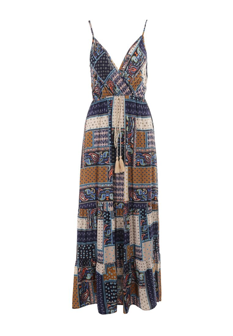 rosa Rochie Bleumarin Petrecută din Vâscoză cu Imprimeu Patchwork Hickey