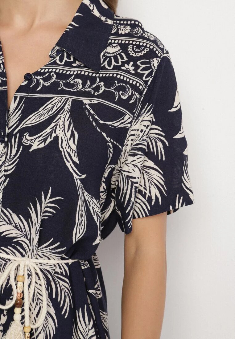 rosa Rochie cămașă bleumarin din viscoză cu imprimeu floral cu buzunare Eramira