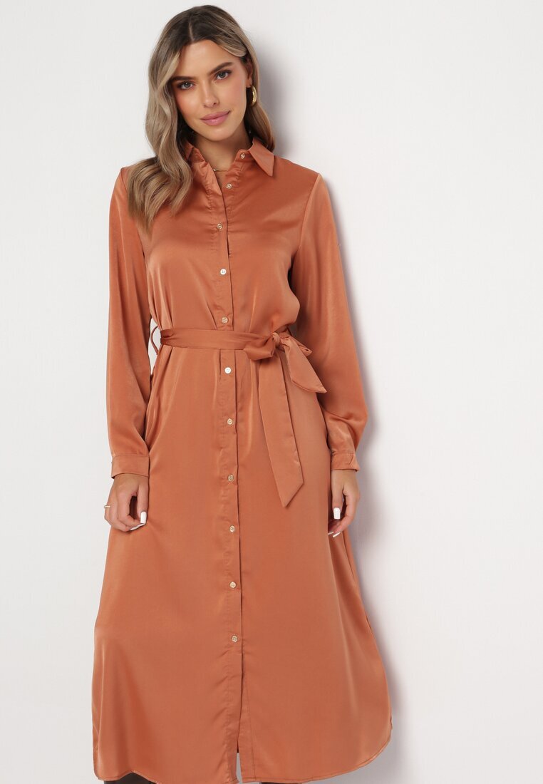 rosa Rochie cămașă Roz Maxi cu Curea Legată Isylie
