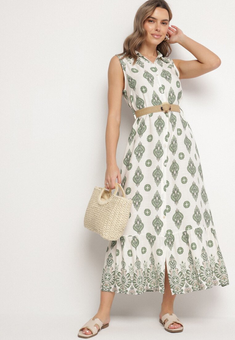 rosa Rochie cămașă Verde din viscoză cu centură cu cataramă Eraniela