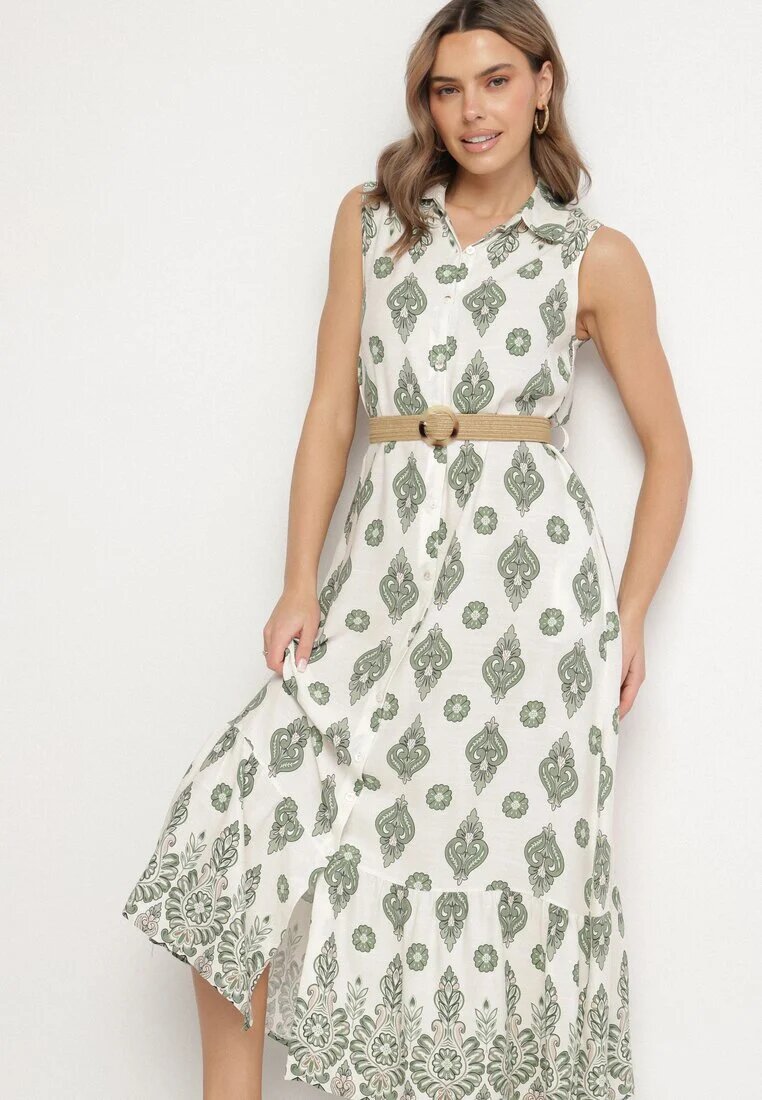 rosa Rochie cămașă Verde din viscoză cu centură cu cataramă Eraniela