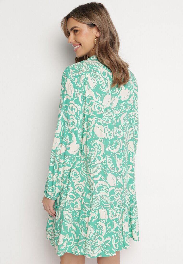 rosa Rochie Cămașă Verde Mini Cu croială evazată Cu motiv floral Hexama