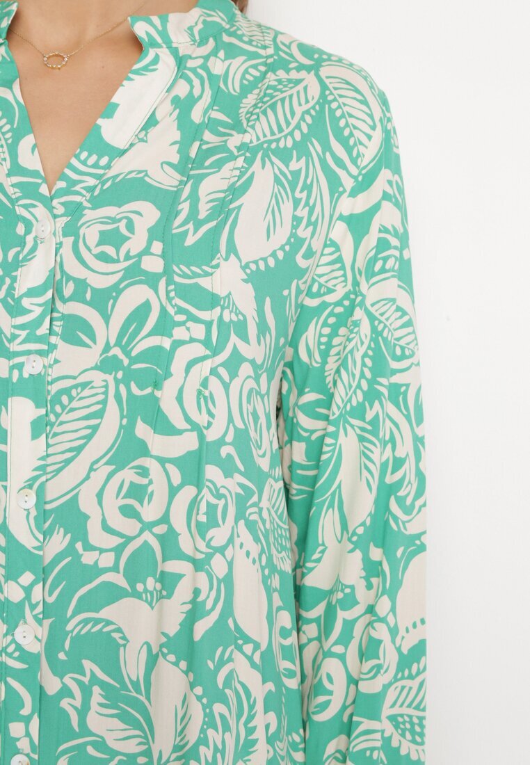 rosa Rochie Cămașă Verde Mini Cu croială evazată Cu motiv floral Hexama