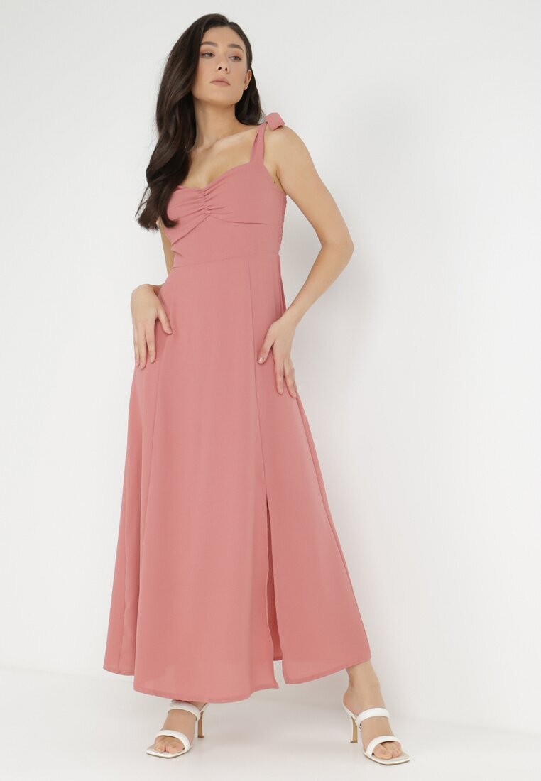 rosa Rochie Cloche Roz închis cu bretele care se leagă cu șliț Kalora