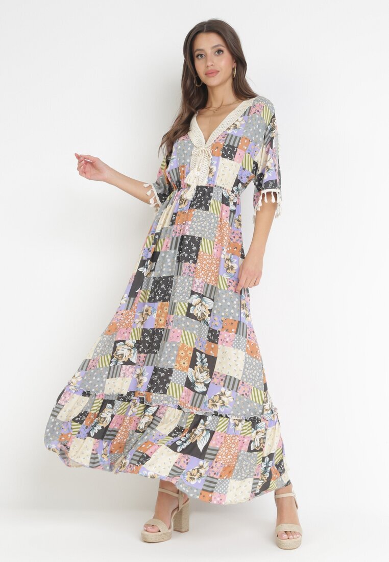 rosa Rochie Cloș Gri-Negru Maxi cu model patchwork Daliah