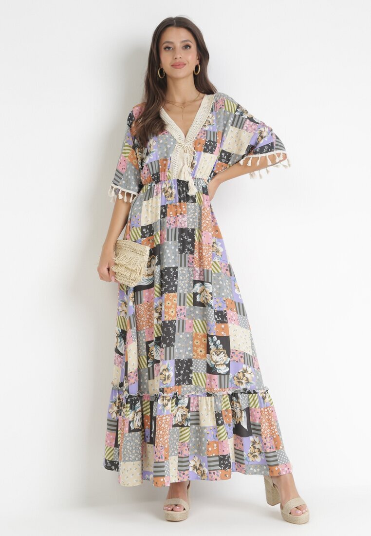 rosa Rochie Cloș Gri-Negru Maxi cu model patchwork Daliah