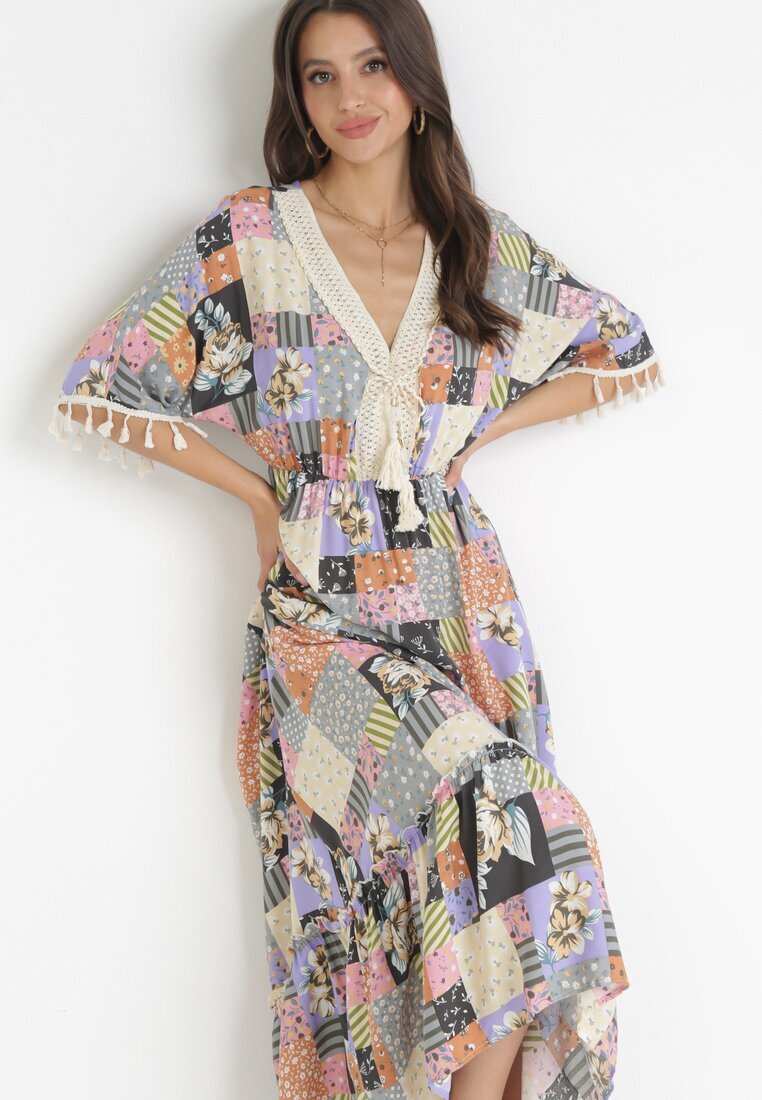 rosa Rochie Cloș Gri-Negru Maxi cu model patchwork Daliah