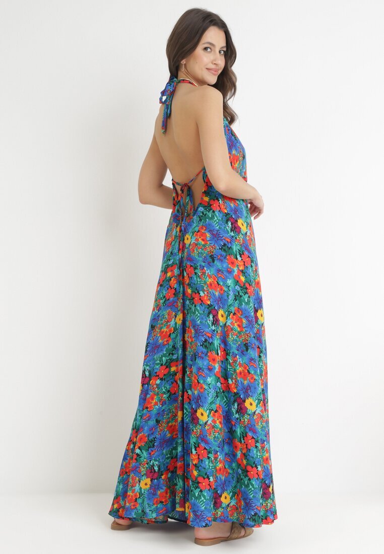 rosa Rochie Cloș Maxi Albastră Legată la gât din Viscoză Florală Enisa