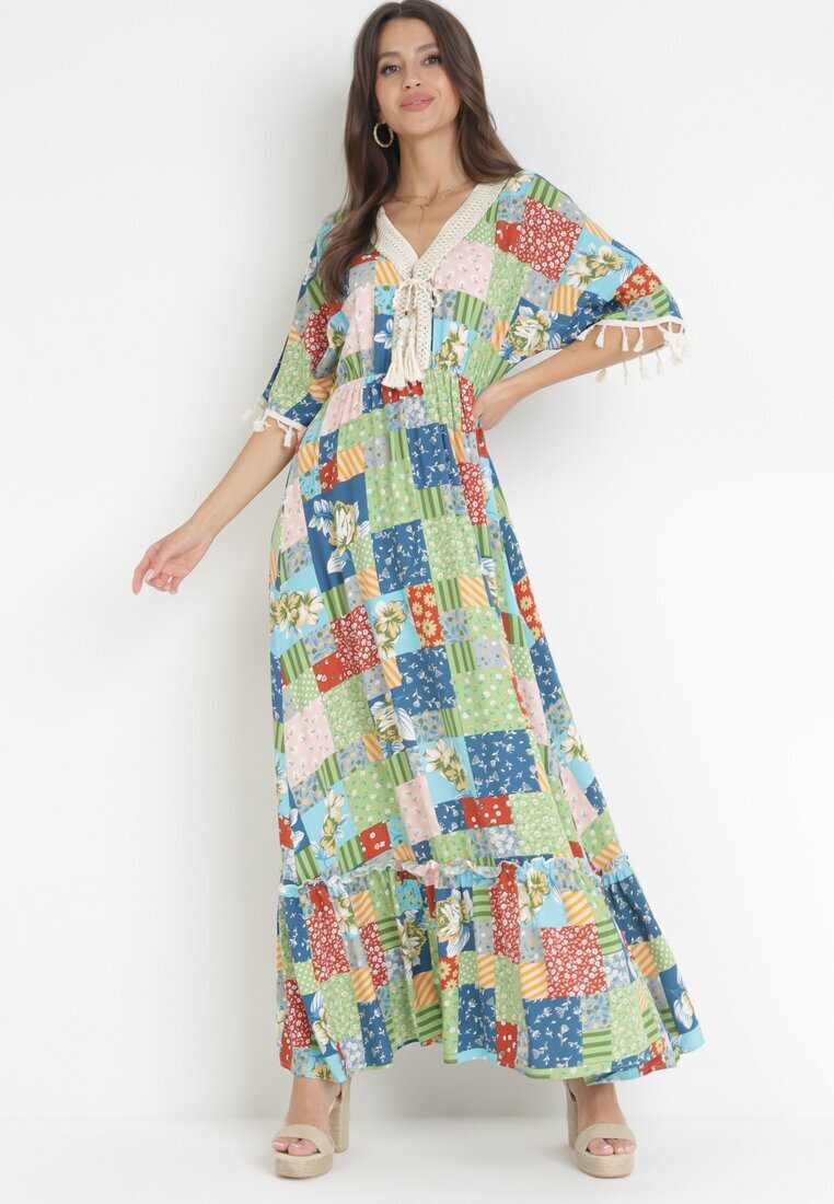 rosa Rochie Cloș Maxi Verde cu Model patchwork Daliah