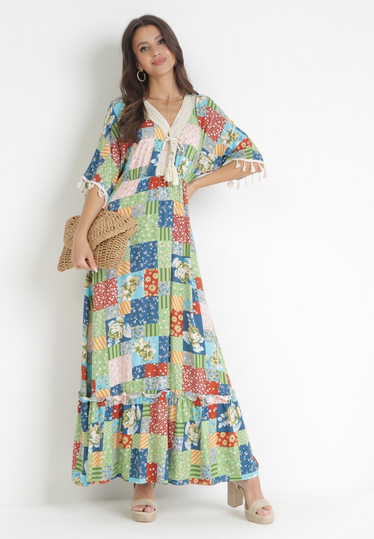 rosa Rochie Cloș Maxi Verde cu Model patchwork Daliah