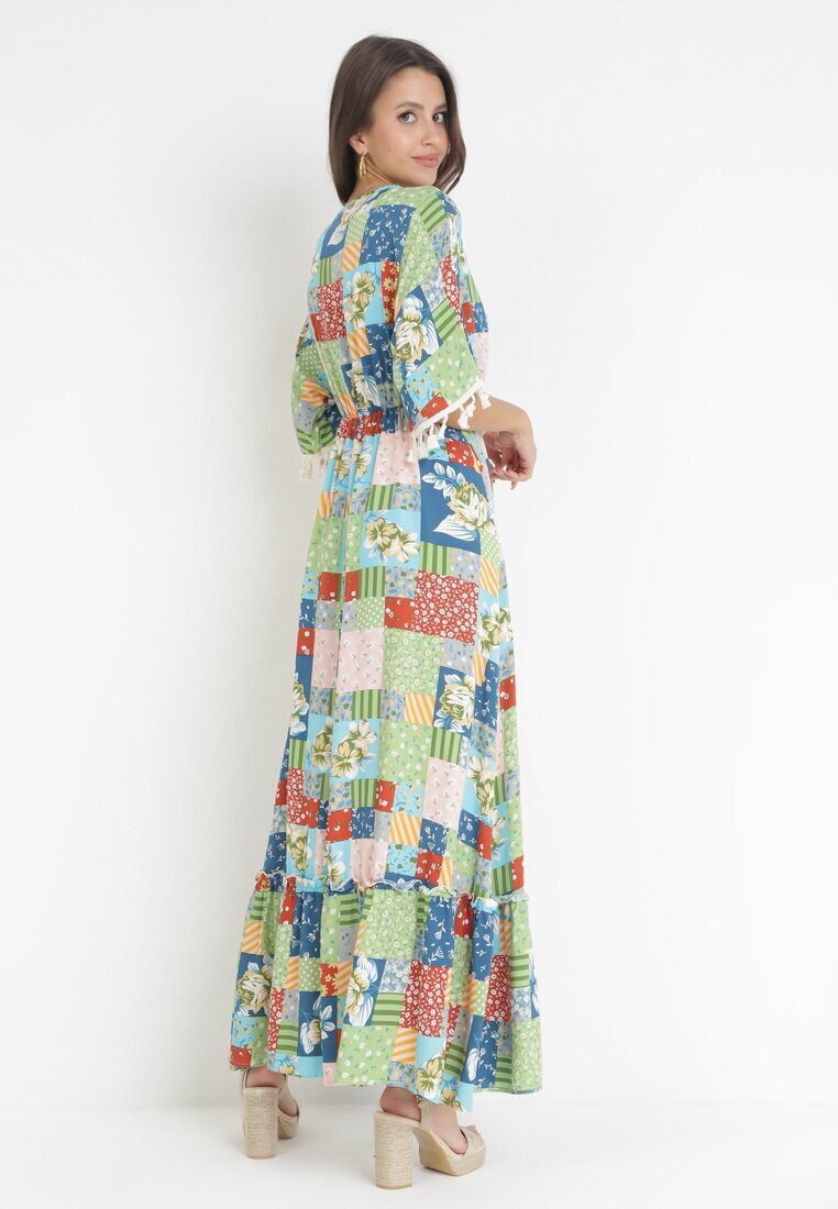 rosa Rochie Cloș Maxi Verde cu Model patchwork Daliah