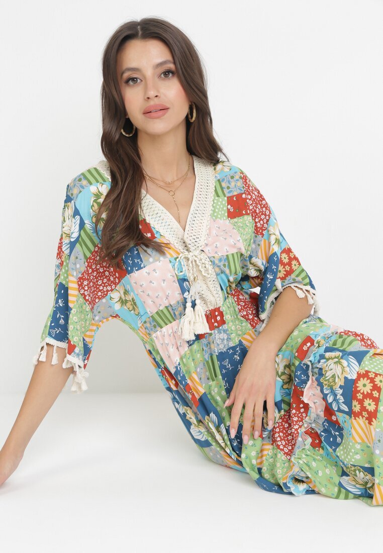 rosa Rochie Cloș Maxi Verde cu Model patchwork Daliah