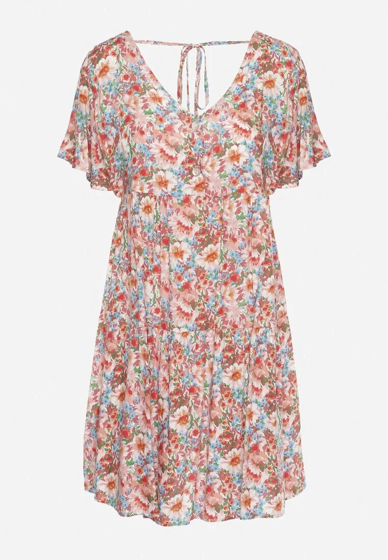 rosa Rochie Cloș Roz-Bej cu Mânecă Scurtă din Viscoză și cu Legătură la Spate Vatella