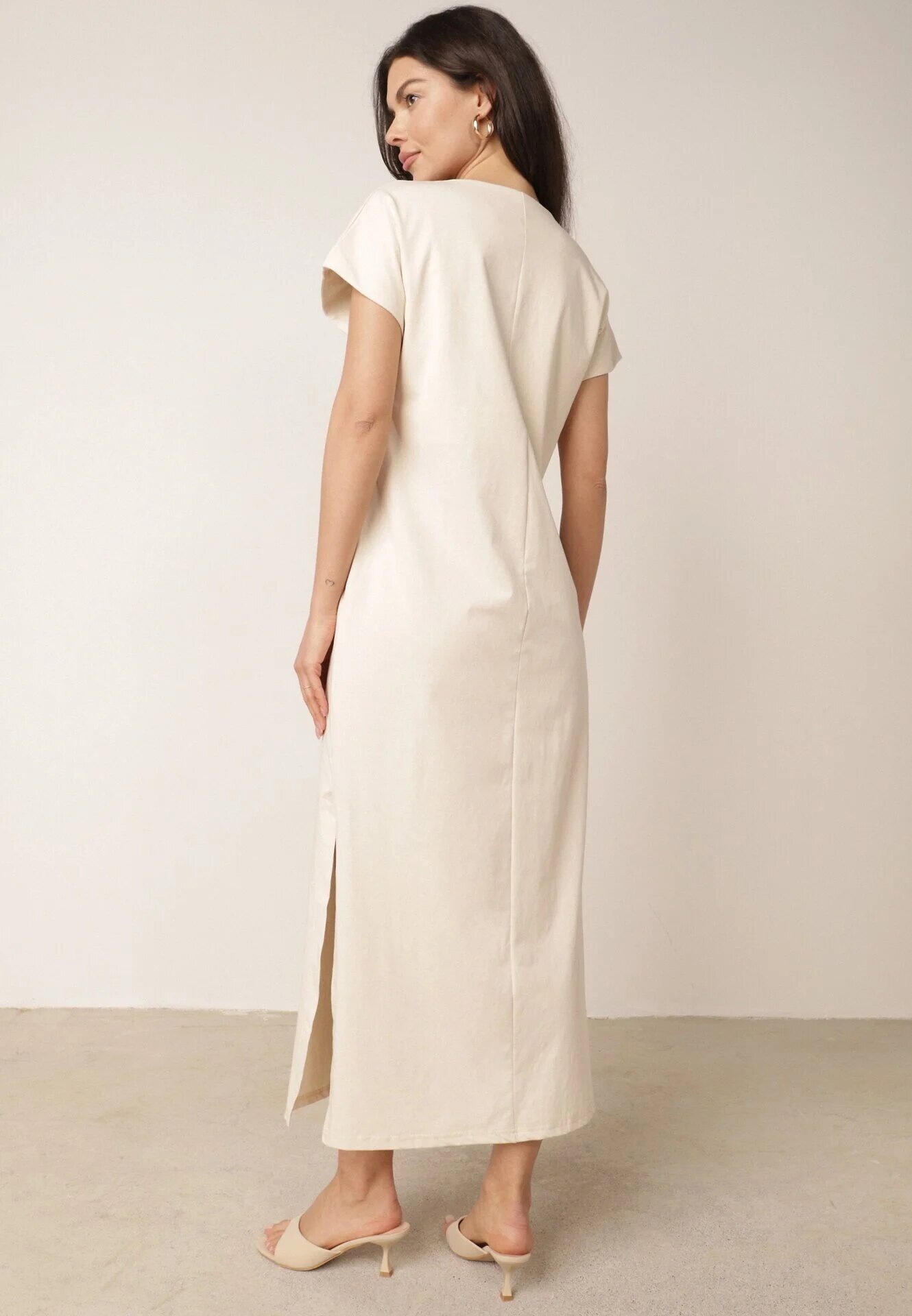 rosa Rochie din bumbac oversize cu buzunare Thaelusa Bej