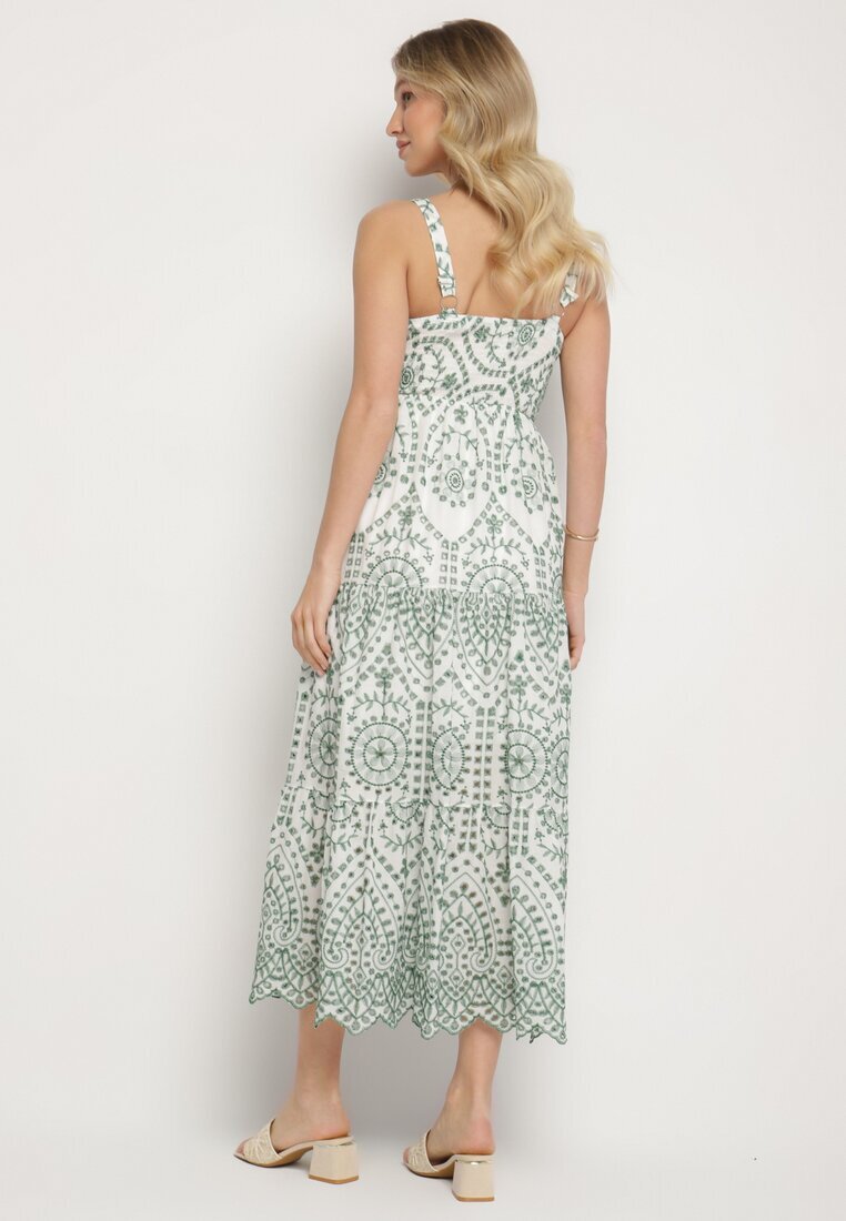rosa Rochie din bumbac verde-albă decorată cu broderie Sadonique