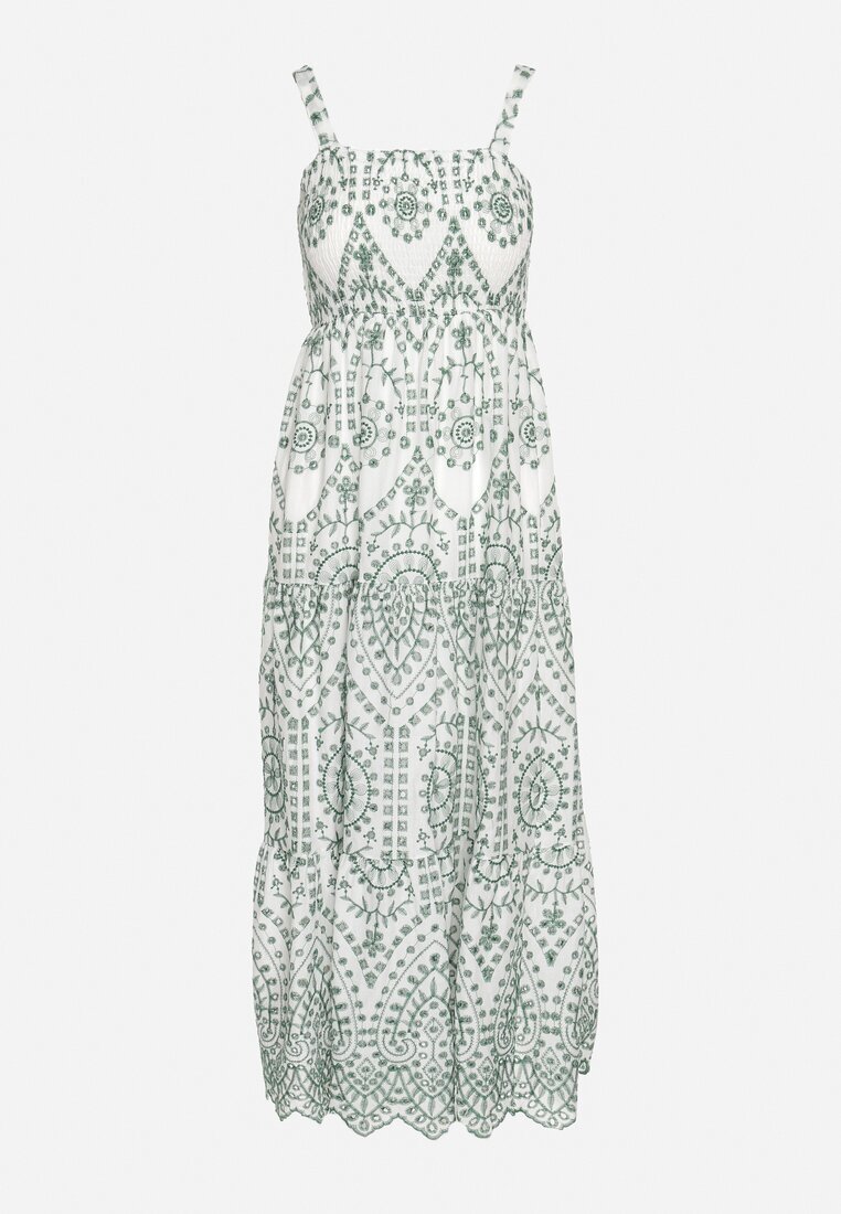 rosa Rochie din bumbac verde-albă decorată cu broderie Sadonique