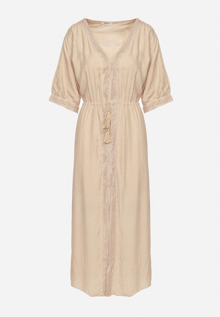 rosa Rochie din vâscoză bej cu bordură ajurată Aravellea