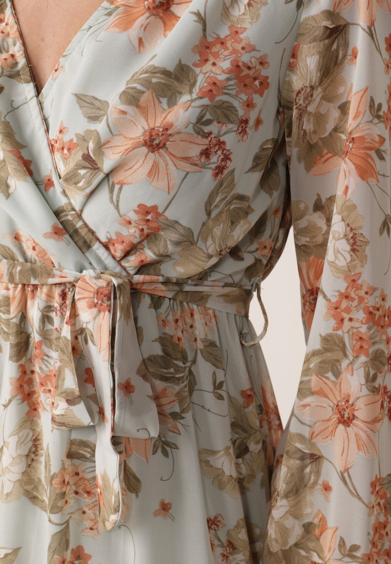 rosa Rochie Evazată Mentă cu flori Maxi cu elastic și legătură în talie Manirisa