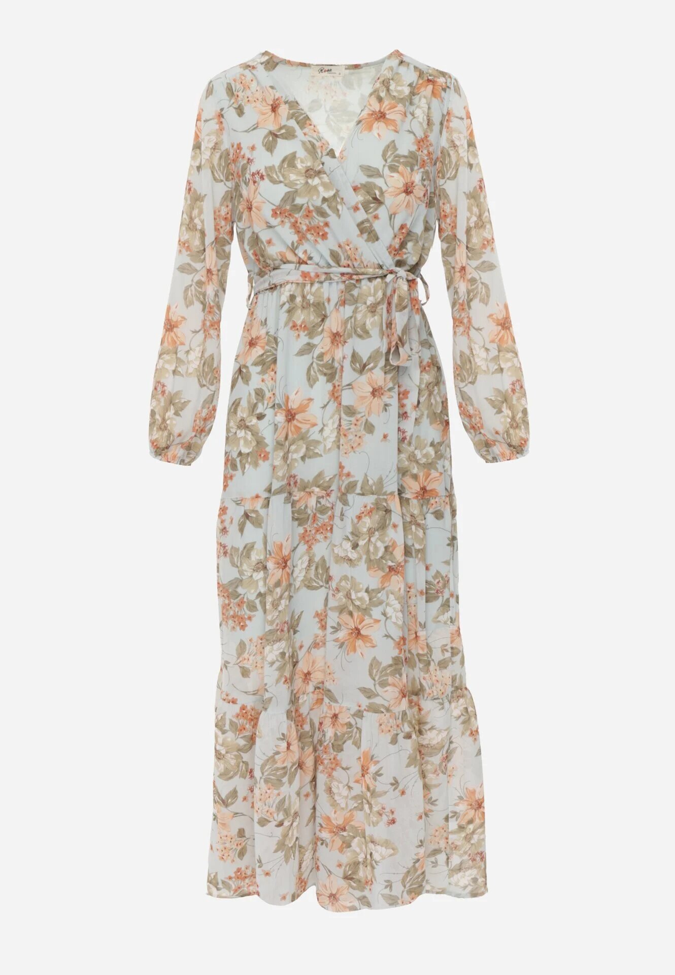 rosa Rochie Evazată Mentă cu flori Maxi cu elastic și legătură în talie Manirisa