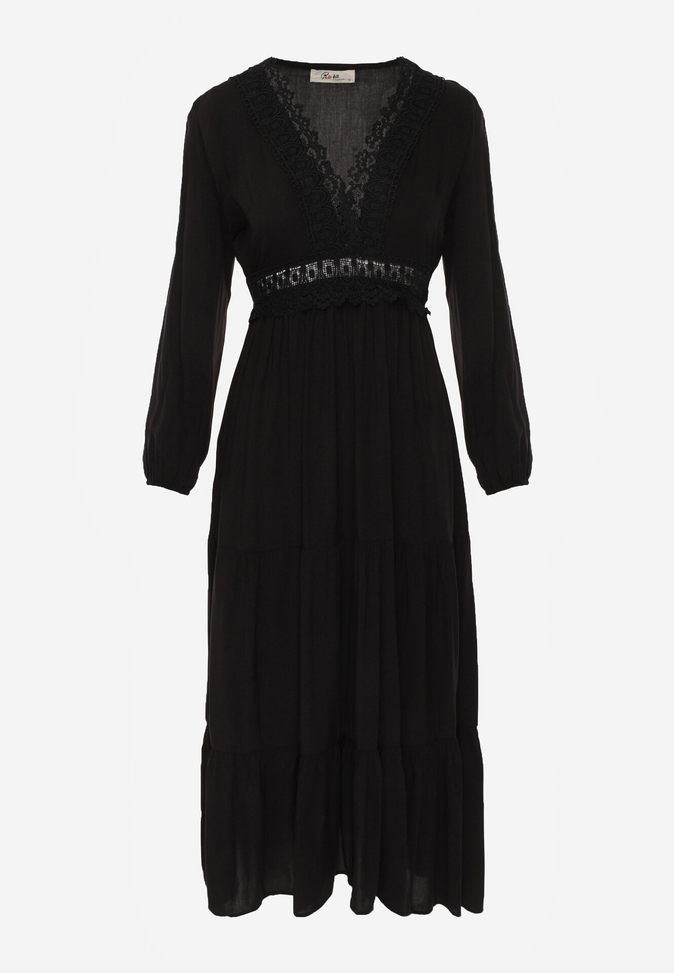 rosa Rochie Evazată Neagră cu Dantelă Brightyn