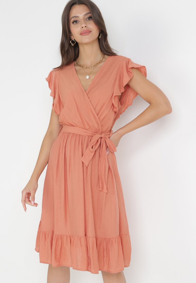 rosa Rochie evazată Portocalie cu elastic în talie Pabelin