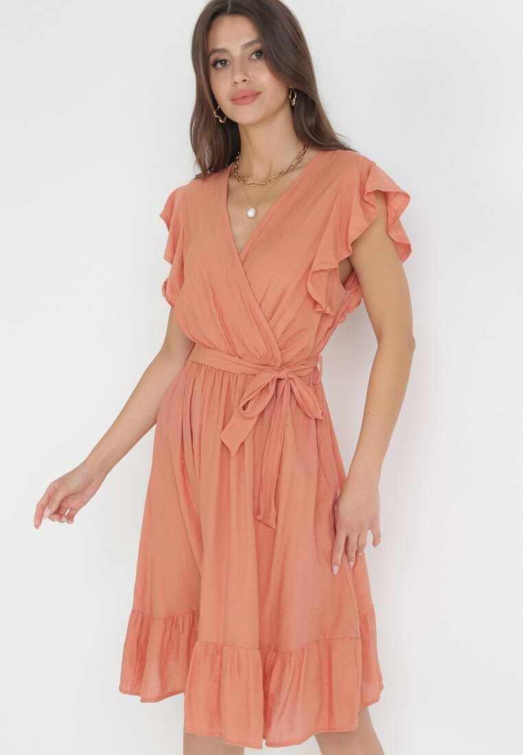 rosa Rochie evazată Portocalie cu elastic în talie Pabelin