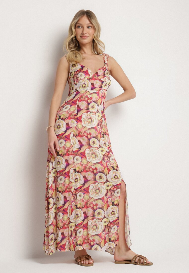 rosa Rochie Evazată Roșie din Viscoză cu Imprimeu Floral Redeelle