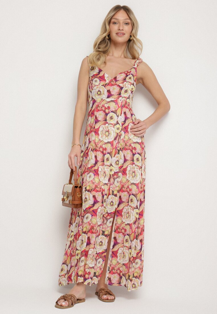 rosa Rochie Evazată Roșie din Viscoză cu Imprimeu Floral Redeelle