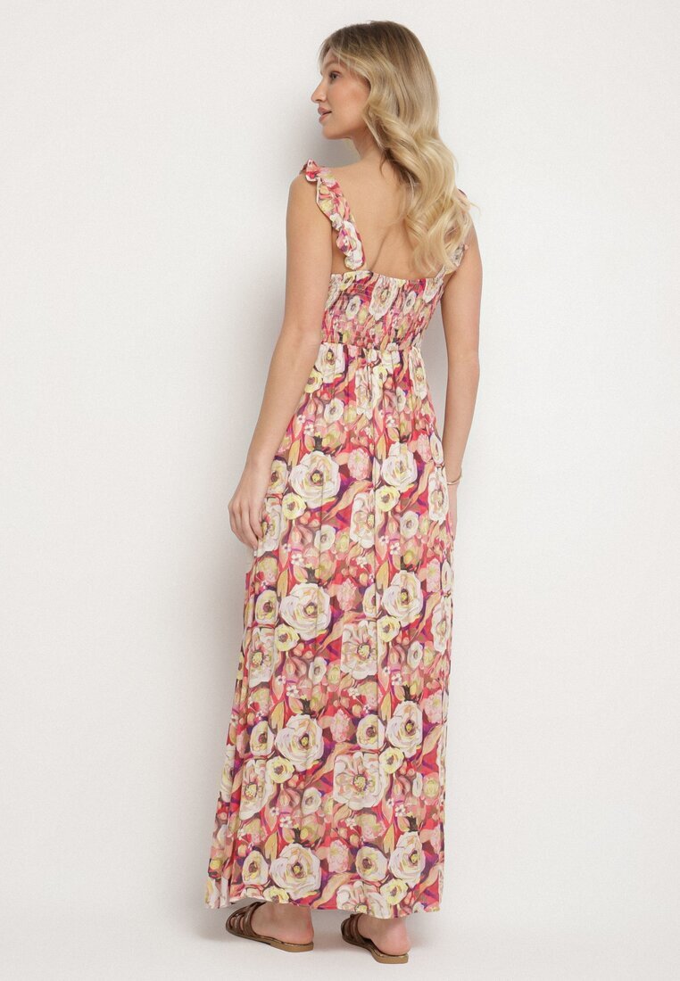 rosa Rochie Evazată Roșie din Viscoză cu Imprimeu Floral Redeelle